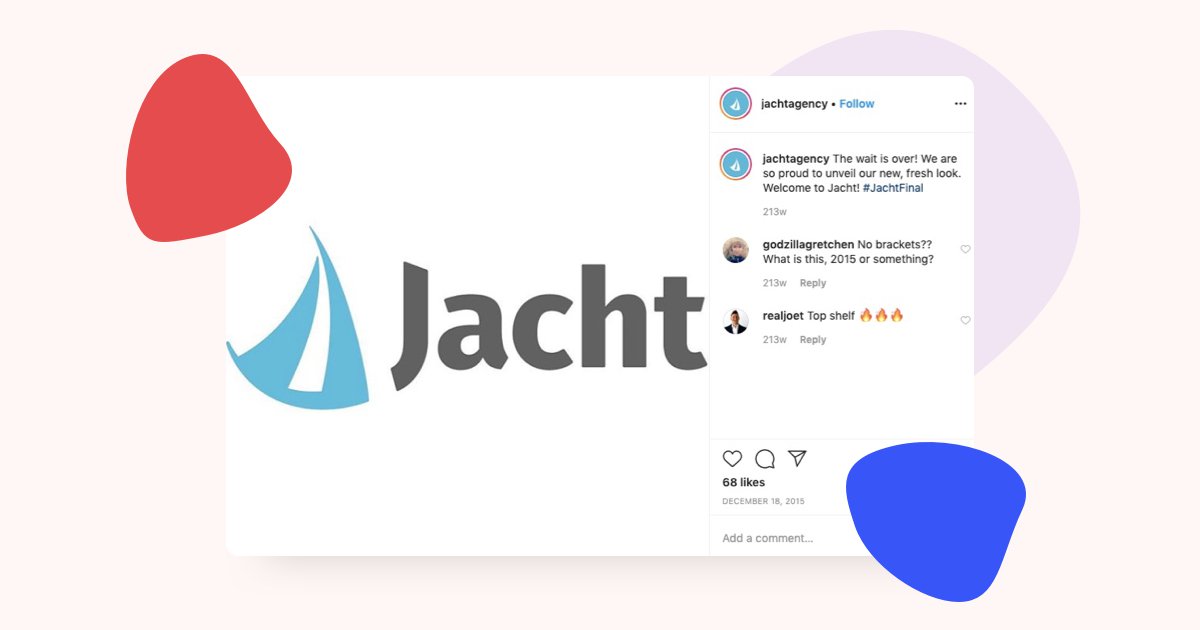 A screenshot of an Instagram post containing the logo for Jacht, the ad agency where Emma worked.